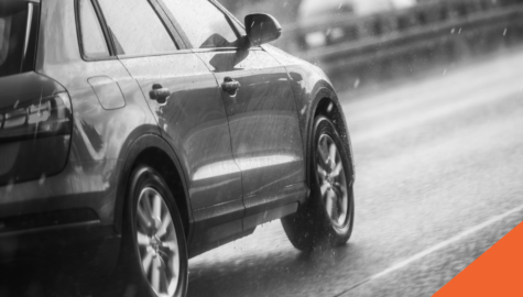 Car on road in the rain